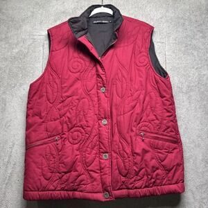 Gudrun Sjödén Red Quilted Cotton Vest Women's Medium Floral Stitch Water Repel
